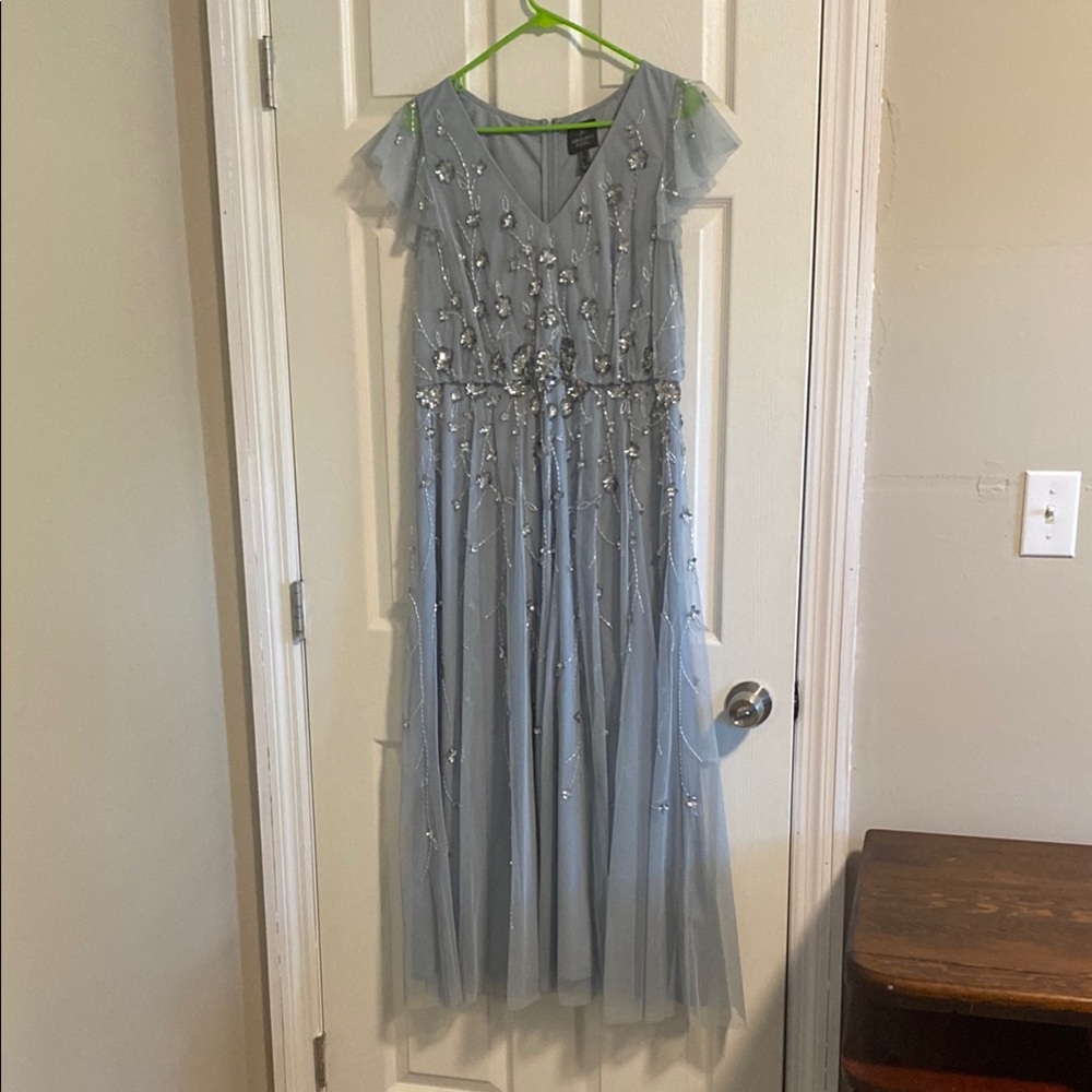 Adrianna Papell Blue Maxi Dress with Elegant Embellishments